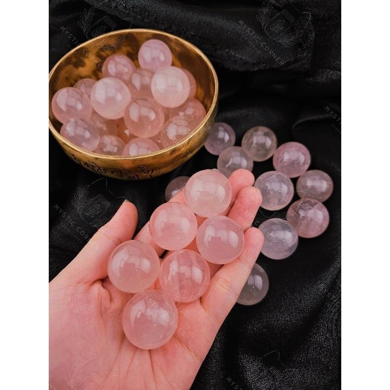  [CHẤT ĐẸP] Cầu đá thạch anh hồng Madagascar mini (Rose Quartz), đá thanh tẩy, đá phong thủy 