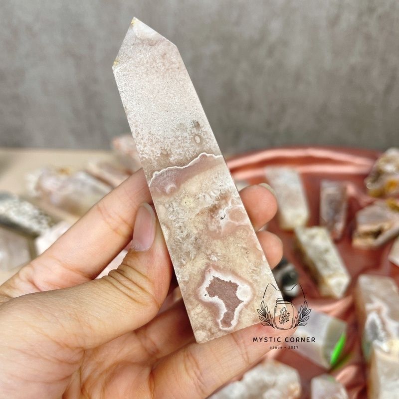  [HÀNG ĐẸP, LỰA] Pink Amethyst with Blossom Agate, đá thạch anh, đá thanh tẩy 