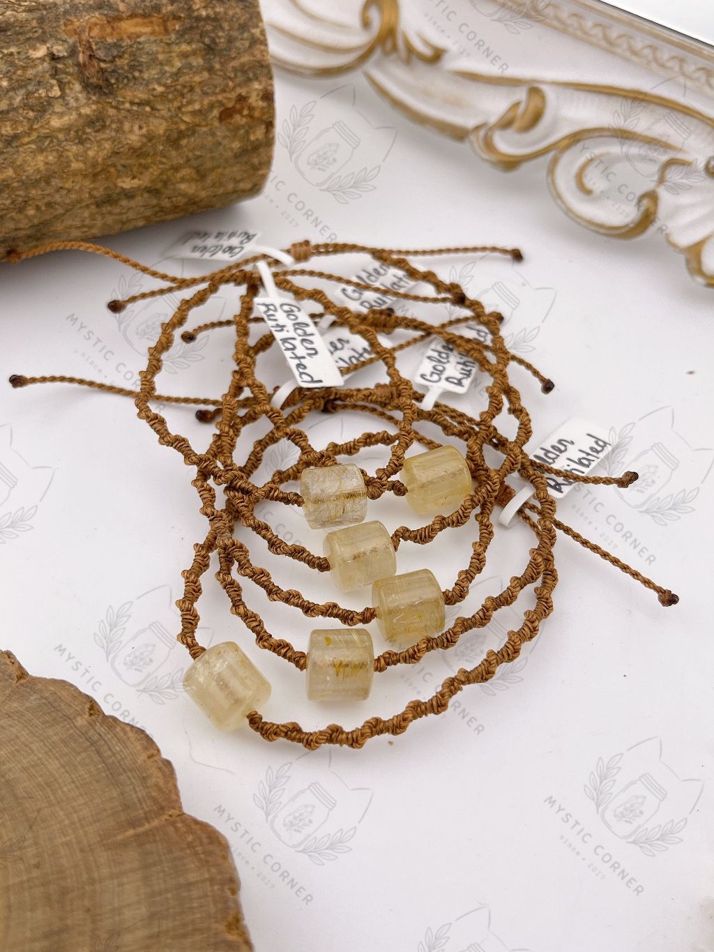  Vòng tay đá phong thuỷ lu thống Thạch anh tóc Vàng thắt macrame (Rutilated Quartz) hỗ trợ may mắn, tài lộc 