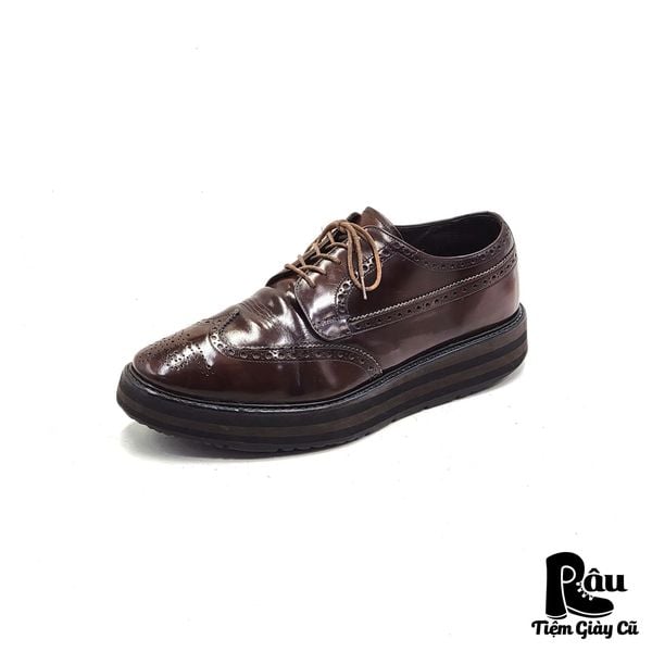  |SIZE 40| PRADA SPAZZOLATO WINGTIP PLATFORM LACE UP SHOES Z40-6380 