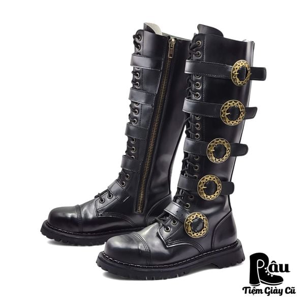  |SIZE 41| DEMONIA BLACK GOTHIC 20 EYES SIDE-ZIP STEAMPUNK BOOT Z41-6649 