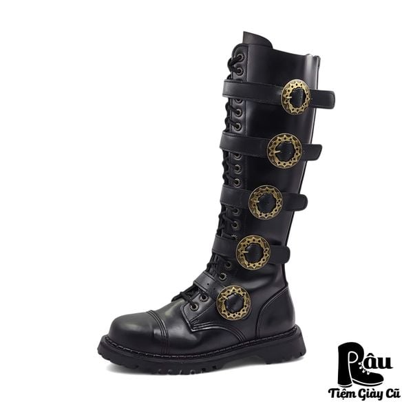  |SIZE 41| DEMONIA BLACK GOTHIC 20 EYES SIDE-ZIP STEAMPUNK BOOT Z41-6649 