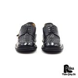  |SIZE 41| BARNEYS NEW YORK HANDMADE BLACK WOVEN DERBY SHOES AR41-6814 
