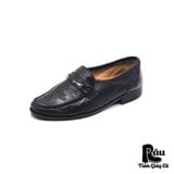  |SIZE 38.5| DINO ROMANI VINTAGE ITALIAN BLACK WILD BOAR LEATHER BIT LOAFER AR38.5-6908 