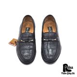  |SIZE 38.5| DINO ROMANI VINTAGE ITALIAN BLACK WILD BOAR LEATHER BIT LOAFER AR38.5-6908 