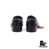  |SIZE 38.5| DINO ROMANI VINTAGE ITALIAN BLACK WILD BOAR LEATHER BIT LOAFER AR38.5-6908 