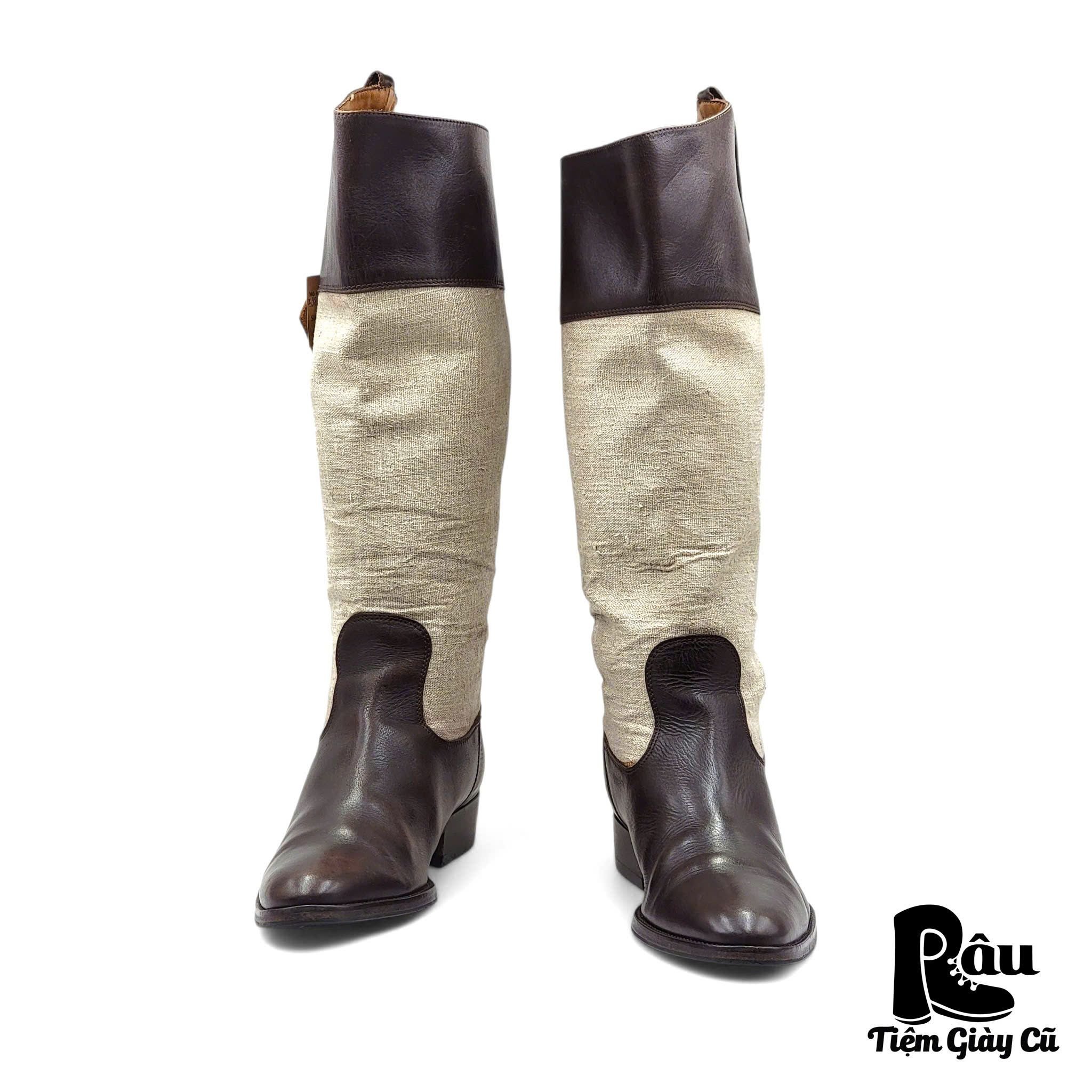 |SIZE 38.5| AIGLE CANVAS & LEATHER HIGH BOOT Z38.5-6682 