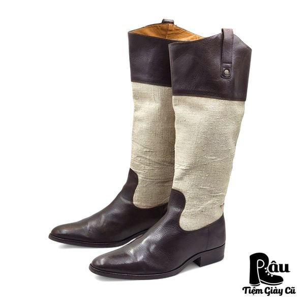  |SIZE 38.5| AIGLE CANVAS & LEATHER HIGH BOOT Z38.5-6682 