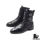  |SIZE 44| SHOESOLLE HANDMADE DOUBLE BUCKLE STRAPS BLACK WALKER BOOT Z44-6875 