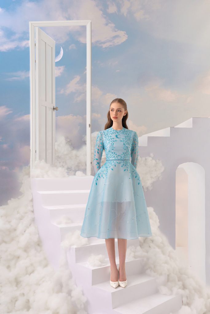 Ladies pale top blue dress