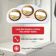 Đèn Sưởi Nhà Tắm Saiko 3 Bóng BH-3830H 825W