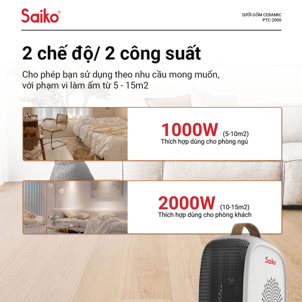 Máy Sưởi Mini Saiko PTC-2000 (2000W)