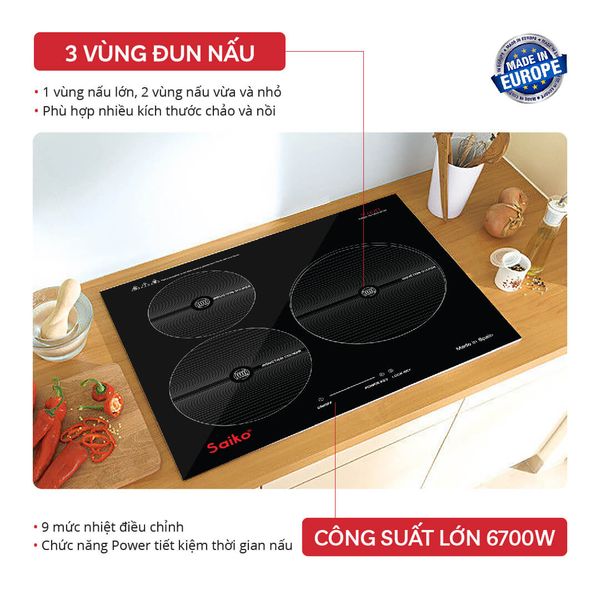 Bếp Từ Âm Saiko 3 Vùng SK-6700