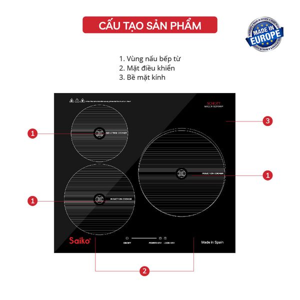 Bếp Từ Âm Saiko 3 Vùng SK-6700