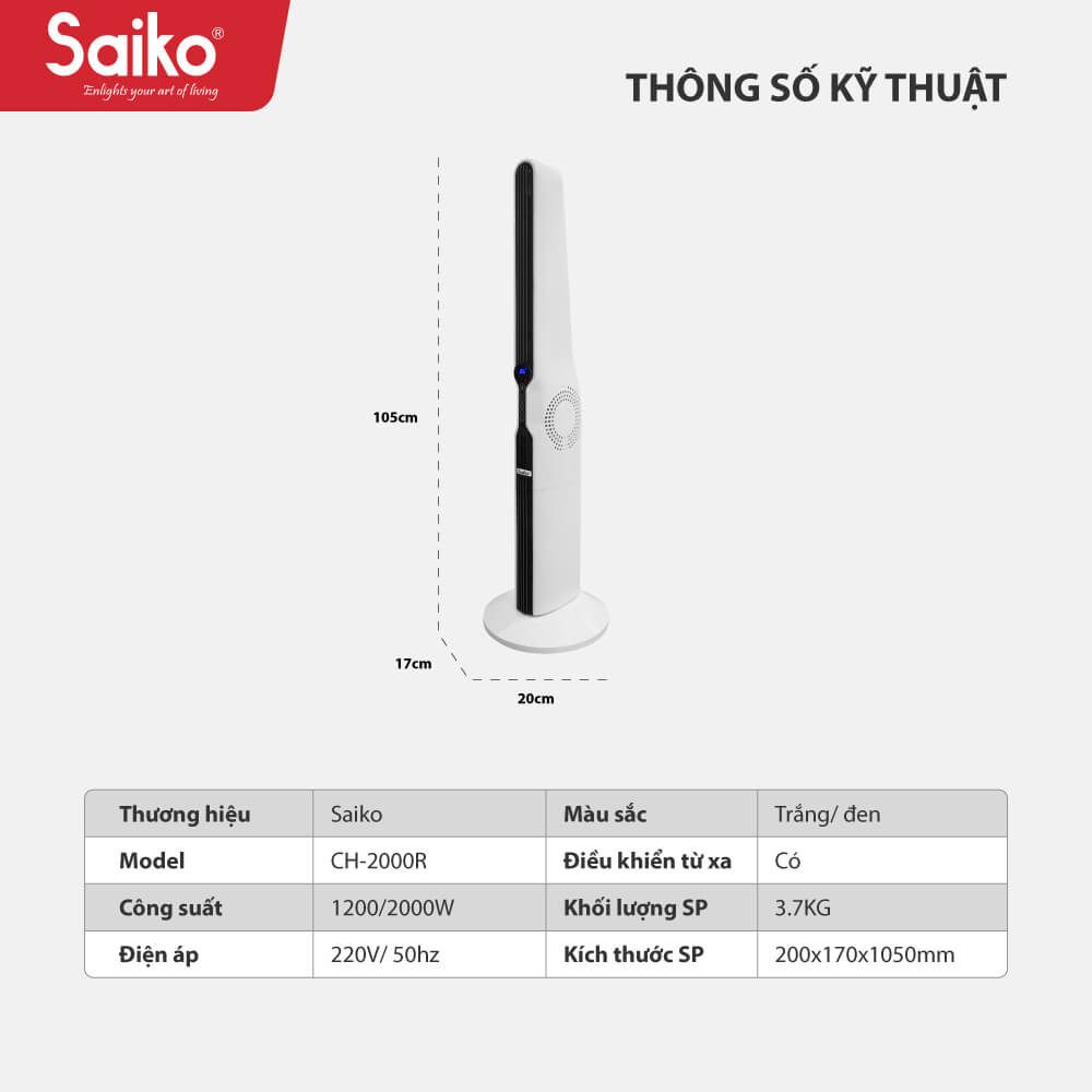 Quạt Sưởi Gốm 2000W Saiko CH-2000R