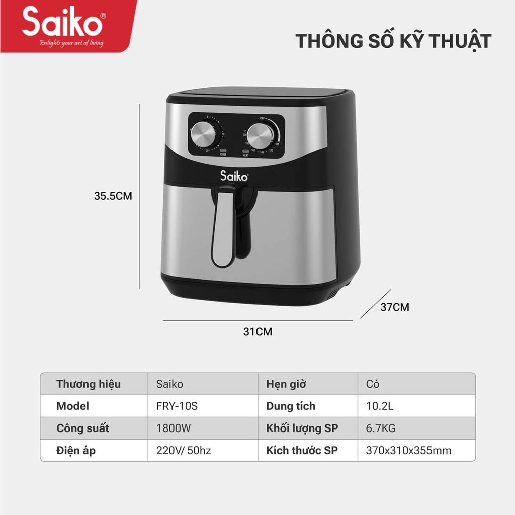 Nồi Chiên Không Dầu 10,2L Saiko FRY-P10S