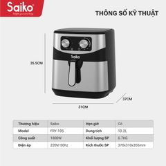 Nồi chiên không dầu 10.2L Saiko FRY-10S