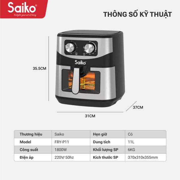 Nồi chiên không dầu 11L Saiko FRY-P11