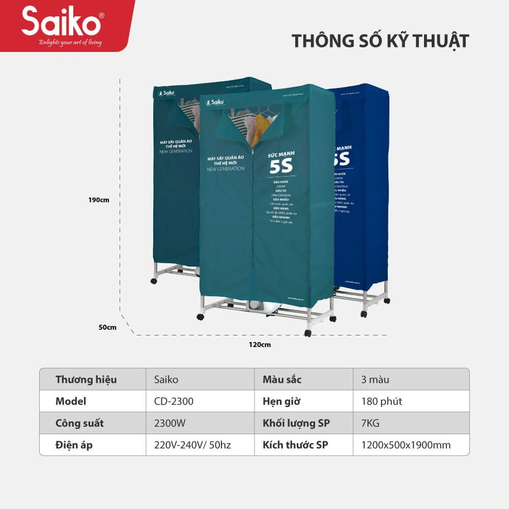 tủ sấy quần áo saiko cd-2300