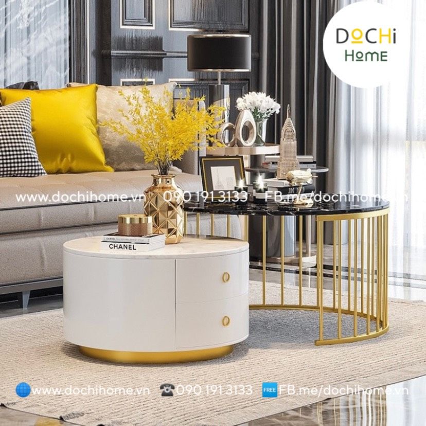 Bàn sofa đôi hộp 2 tầng mặt đá DOCHI Home