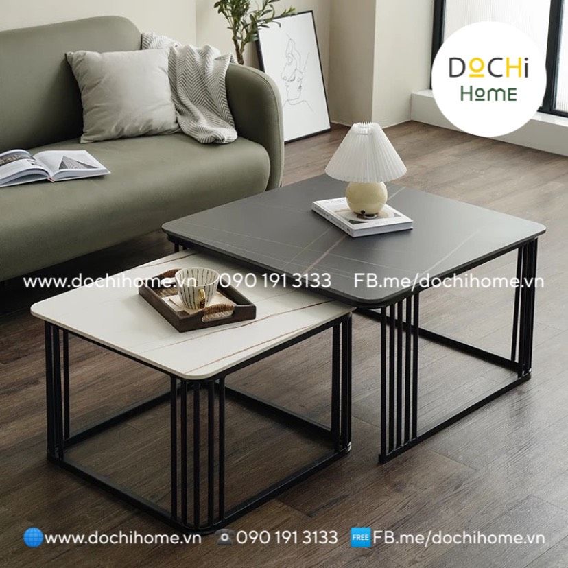 Bàn sofa đôi vuông sọc mặt đá cao cấp ceramic DOCHI Home