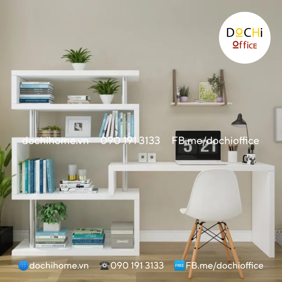 Bàn làm việc kèm kệ sách hình chữ S DOCHI Office – DOCHI Home