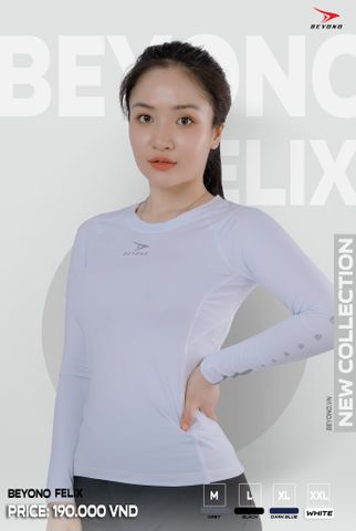  ÁO THỂ THAO DÀI TAY GIỮ NHIỆT NỮ BEYONO FELIX - TRẮNG 