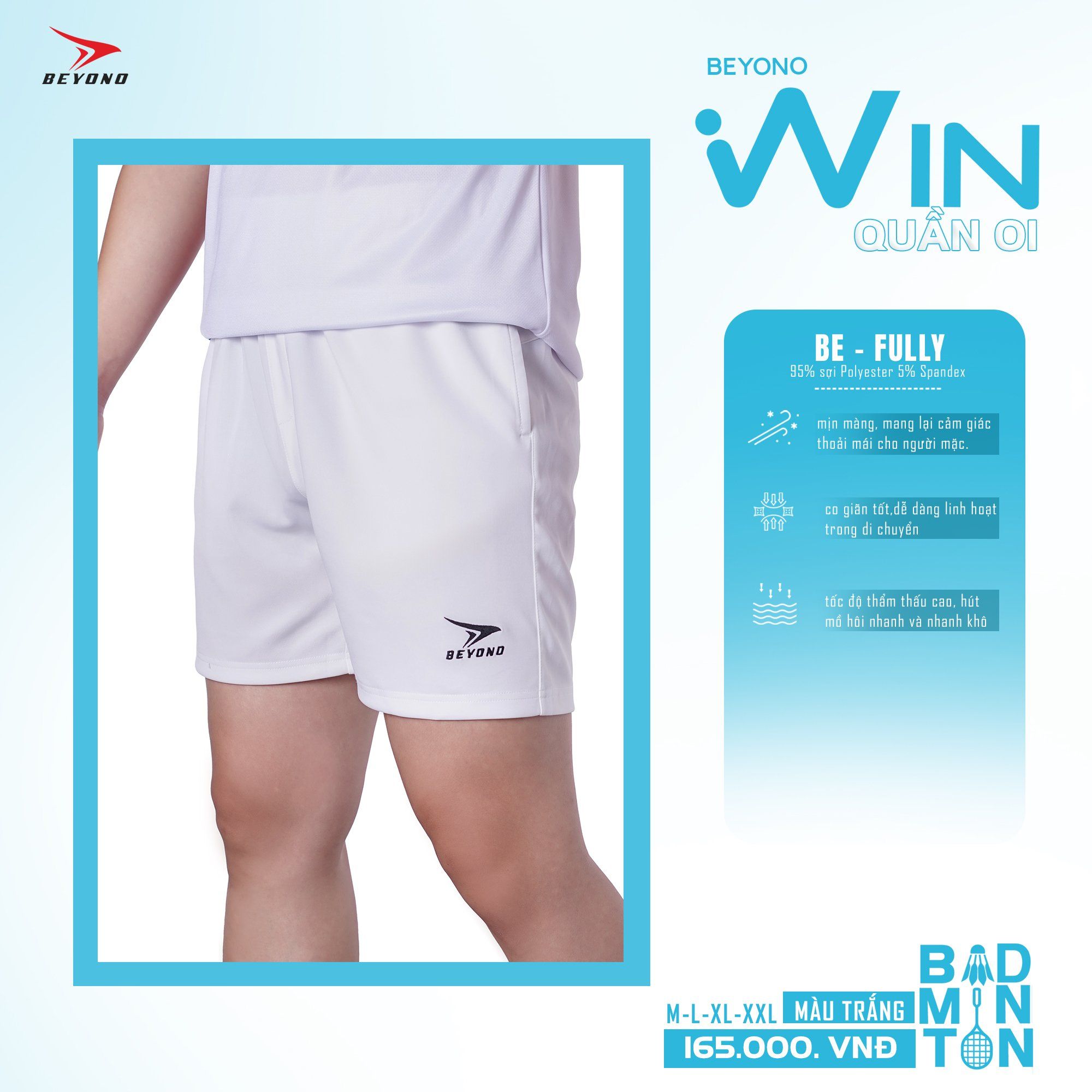  QUẦN THỂ THAO NAM BEYONO WIN CL01 - TRẮNG 