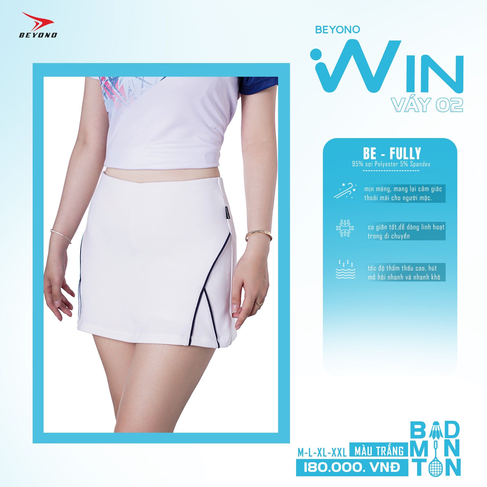  VÁY CẦU LÔNG NỮ BEYONO WIN CL02 - TRẮNG 