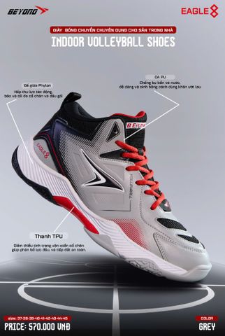  GIÀY BÓNG CHUYỀN BEYONO EAGLE 8 VER 1 - GREY RED 