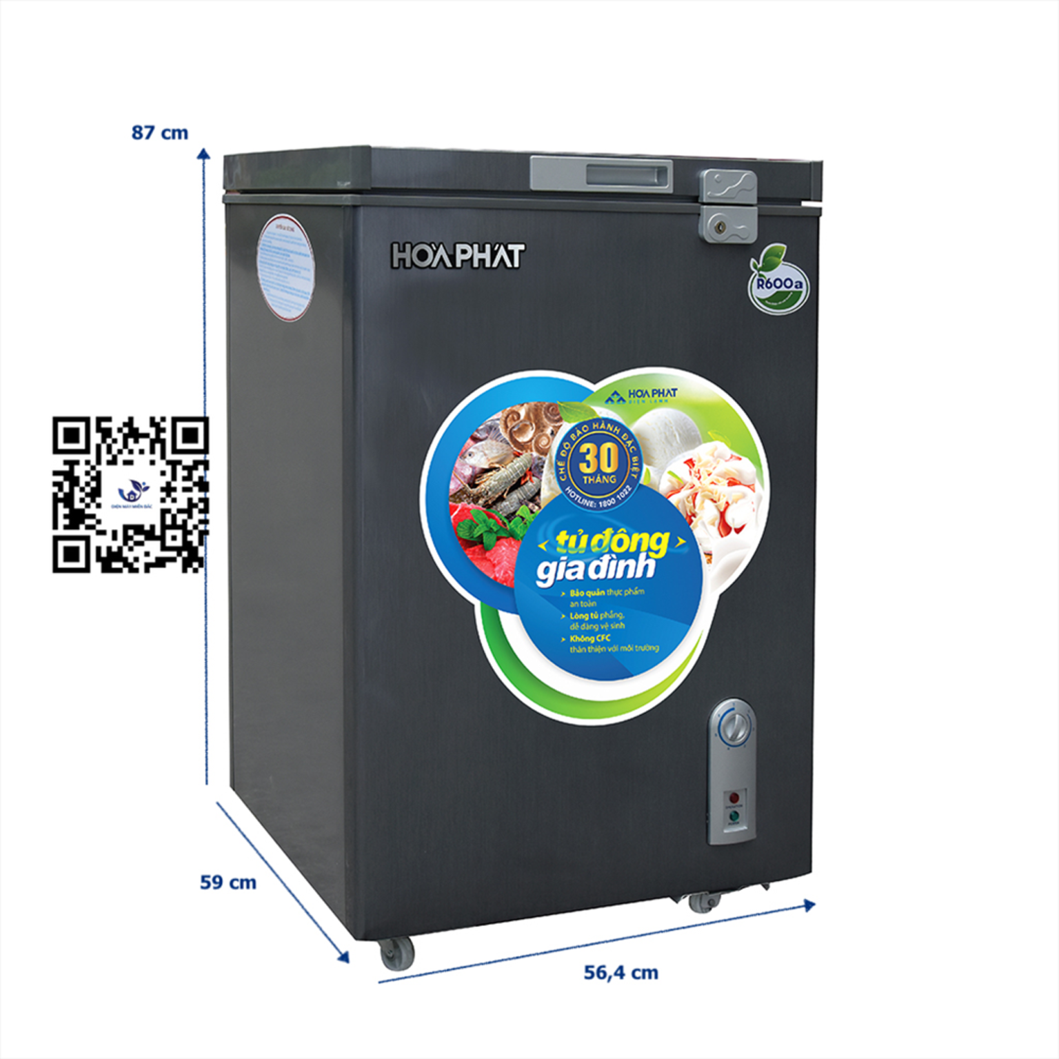 TỦ ĐÔNG HÒA PHÁT HPF AD6107G 107L 1 chế độ MÀU GHI XÁM