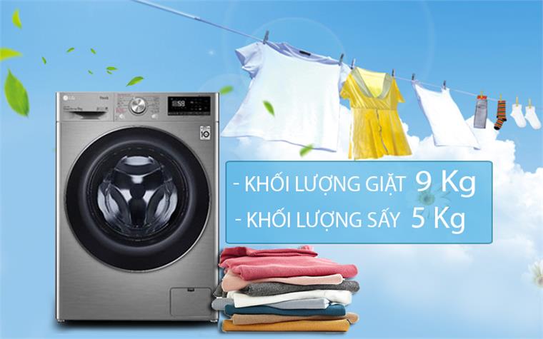 Máy giặt sấy LG FV1409G4V 9kg giặt + 5kg sấy lồng ngang màu xám