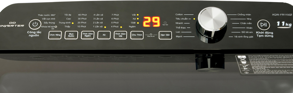 Máy giặt Aqua 11kg AQW-FR110GT.PS lồng đứng màu ghi đen