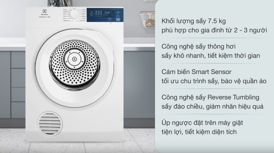Máy sấy quần áo Electrolux 7.5 kg EDV754H3WB Trắng