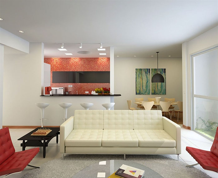 Thiết kế phòng khách liền bếp