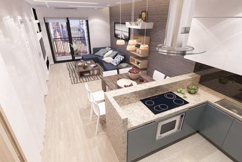 Thiết kế phòng khách liền bếp