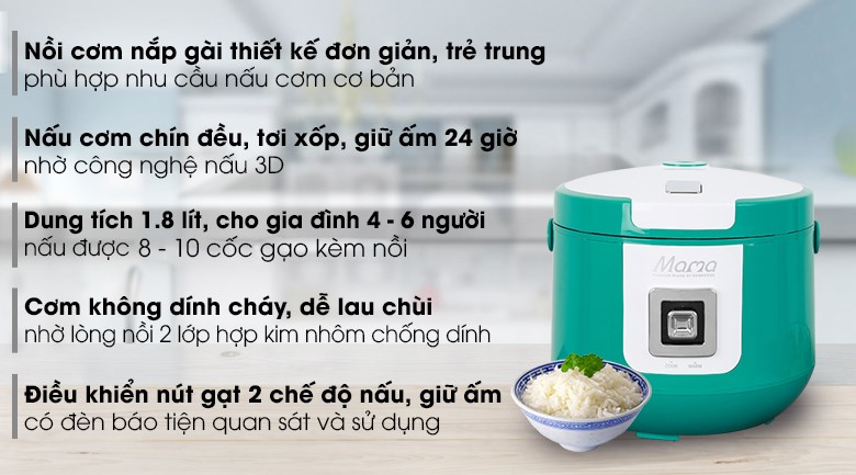 Nồi cơm điện Sunhouse Mana 1.8 lít SHD8658G