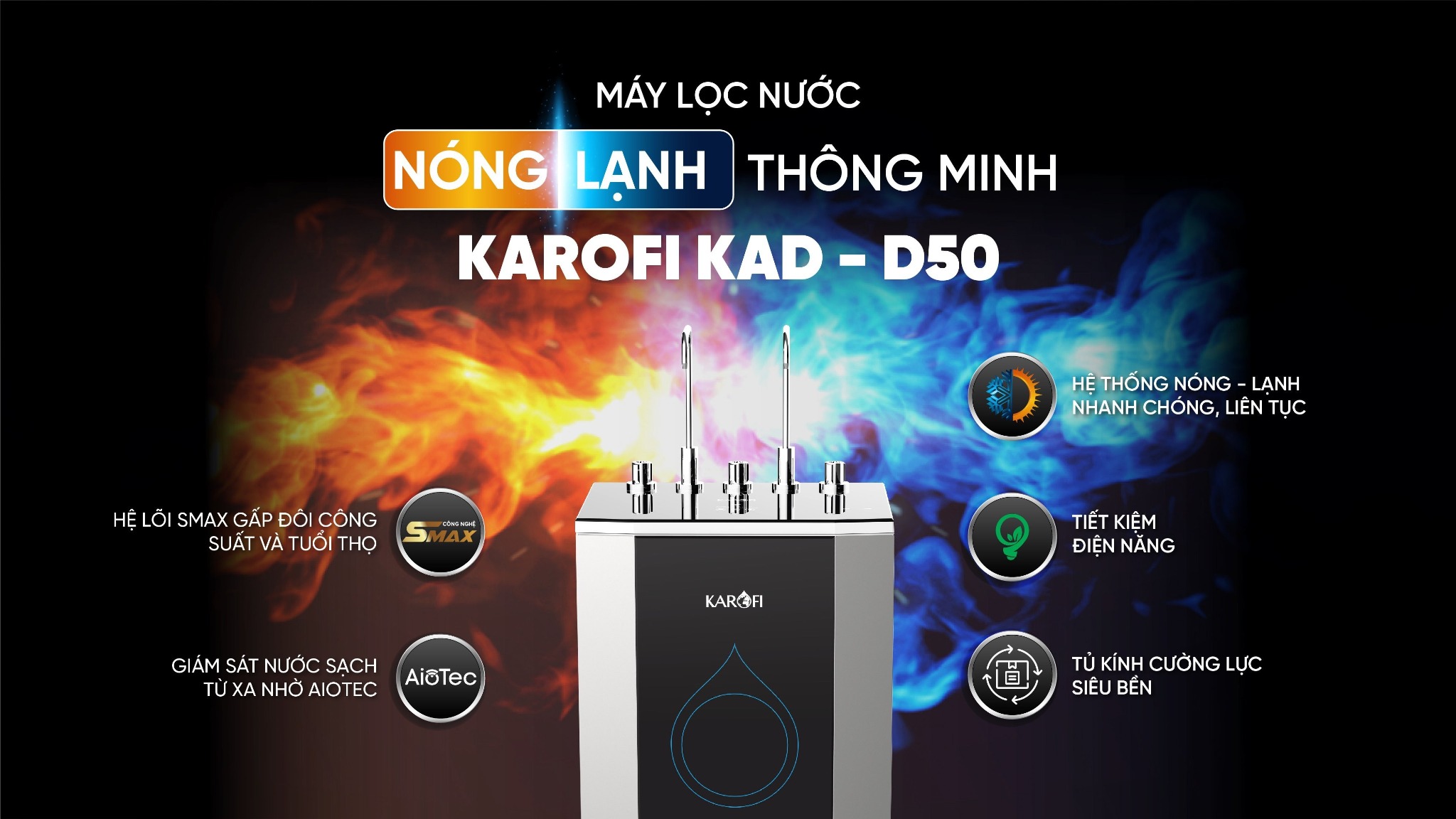 Máy lọc nước nóng lạnh Karofi KAD-D50 – 10 lõi (WIFI)