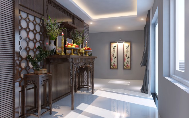 Thiết kế phòng thờ cho nhà ống