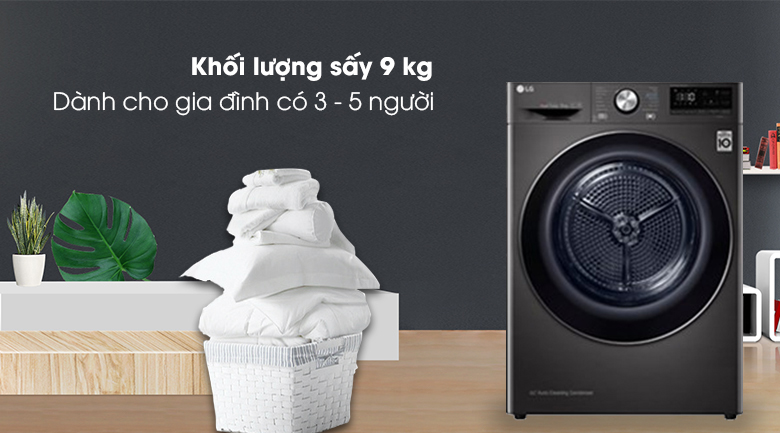 Máy sấy quần áo bơm nhiệt LG DVHP09B 9 Kg