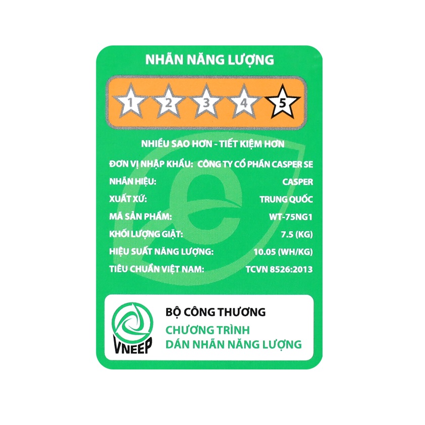 MÁY GIẶT CASPER WT-75NG1 7.5KG INVERTER