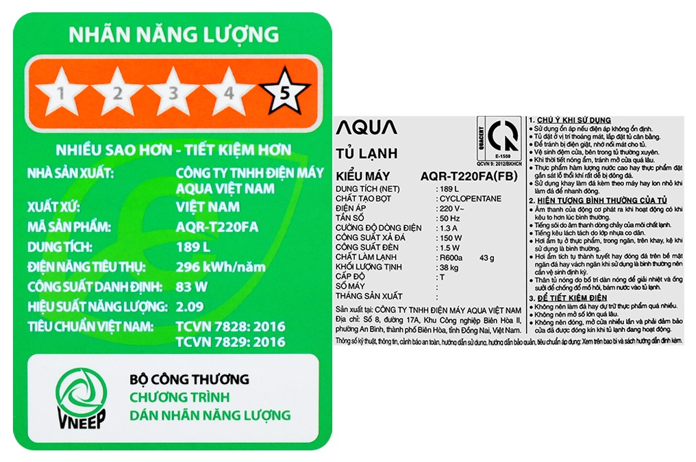 TỦ LẠNH AQUA AQR-T220FA(FB) INVERTER 189L