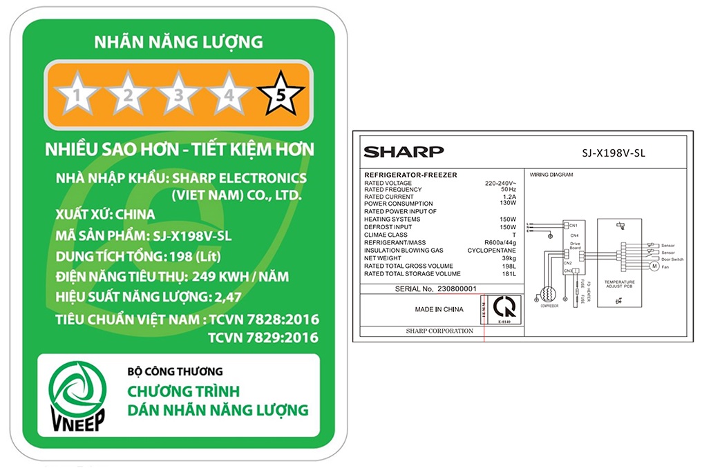 TỦ LẠNH SHARP SJ-X198V-SL 181L INVERTER