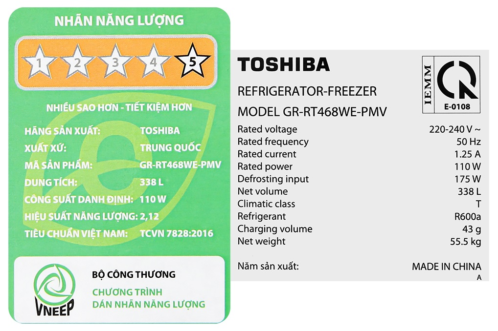 TỦ LẠNH TOSHIBA GR-RT468WE-PMV(58)-MM INVERTER 338 lít