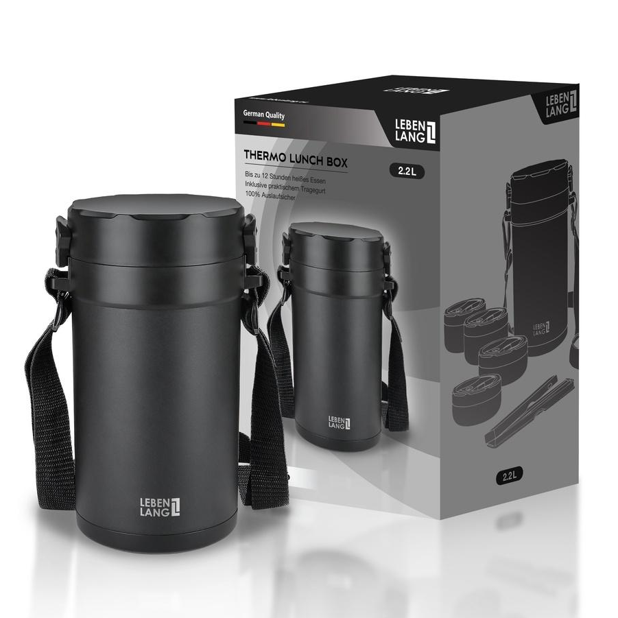 Hộp cơm giữ nhiệt LEBENLANG LBT856 bằng inox 304 với 4 khay riêng biệt, dung tích 2.2L