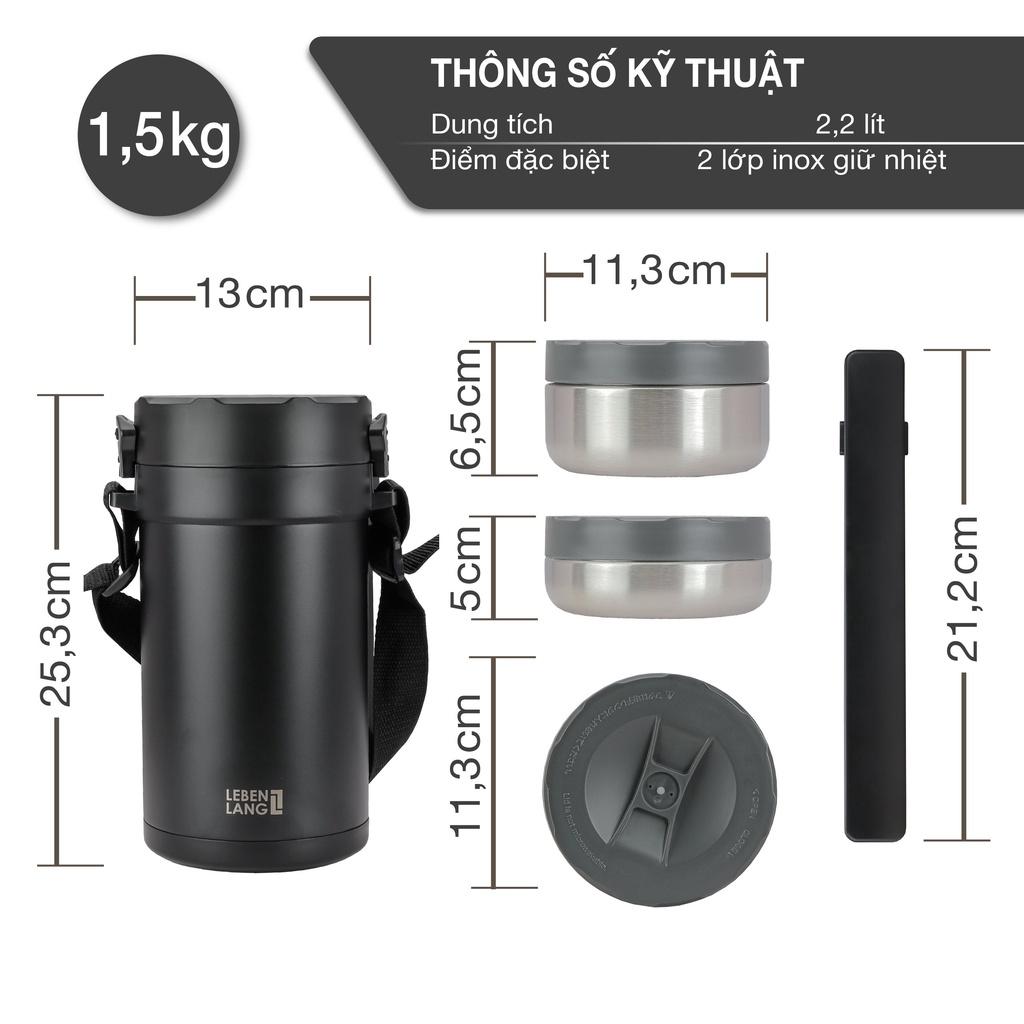 Hộp cơm giữ nhiệt LEBENLANG LBT856 bằng inox 304 với 4 khay riêng biệt, dung tích 2.2L