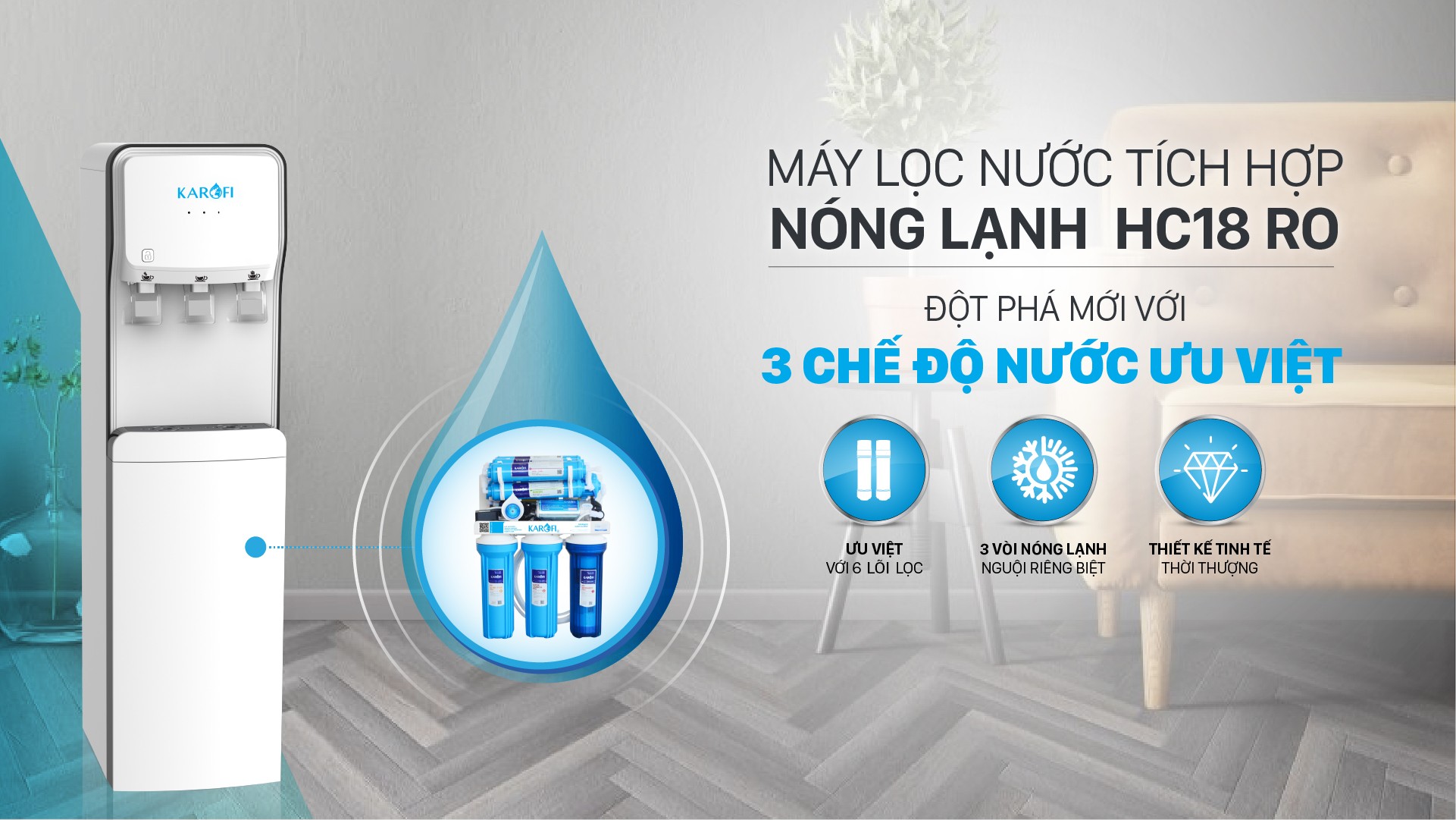 Cây nước nóng lạnh Karofi HC18RO tích hợp lọc nước