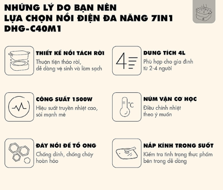 NỒI LẨU ĐIỆN ĐA NĂNG 7 TRONG 1 BEAR DHG-C40M1 - LIÊN HỆ ĐỂ ĐƯỢC GIÁ TỐT