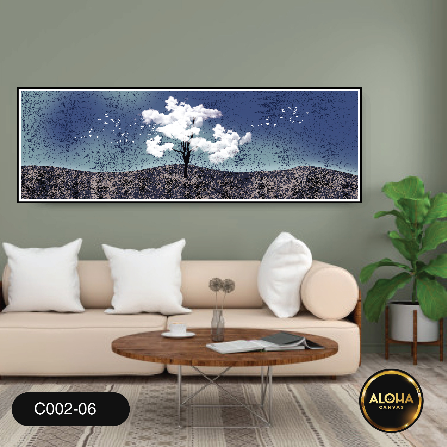 Tranh cây đơn dài trang  trí cao cấp