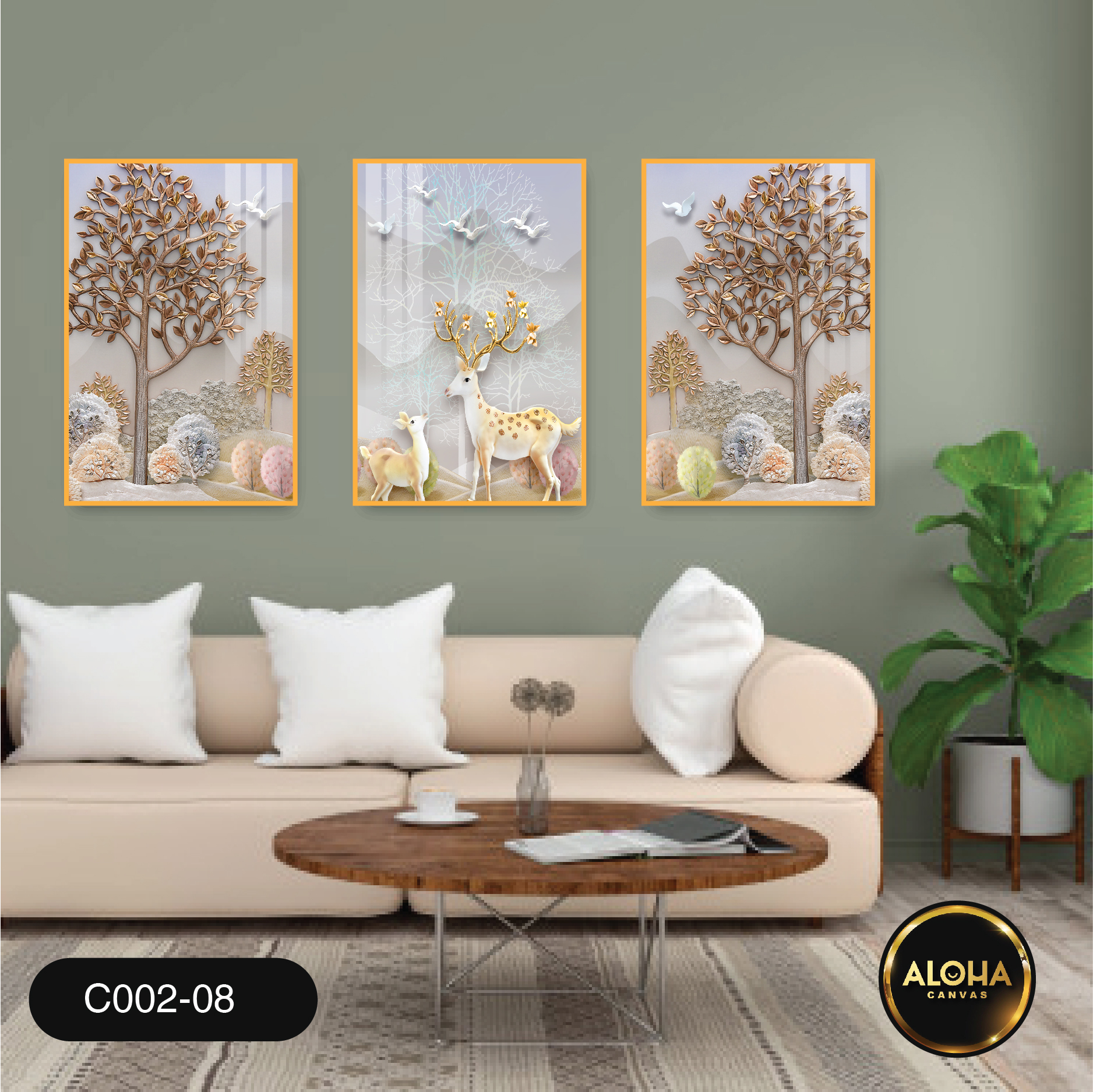 Tranh cây bộ 3 trang trí cao cấp